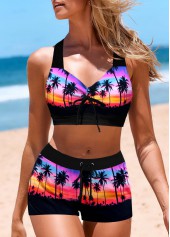 ROTITA Drawstring Black Landscape Print Bikini Top-No Bottom