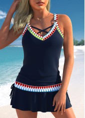 Navy plus size,Tribal plus size,ROTITA Plus Size Circular Ring Tankini Top