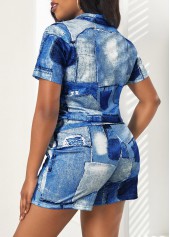 Denim Blue jumpsuits & rompers,Contrast Color jumpsuits & rompers,Zipper Denim Blue Skinny Top and Shorts