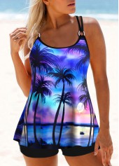 Circular Ring Blue Landscape Print Tankini Set