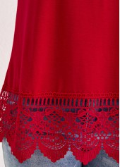 Red tops,Plain Color tops,Lace Red Scoop Neck Strappy Tank Top