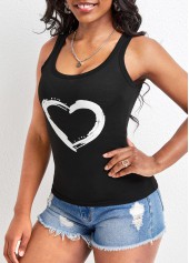 Black tops,Heart tops,Black Scoop Neck Strappy Tank Top