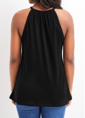 Black tops,Plain Color tops,Lace Patchwork Black Strappy Camisole Top