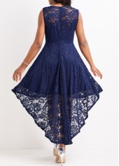 Navy dresses,Plain Color dresses,Lace Navy High Low Scoop Neck Sleeveless Dress
