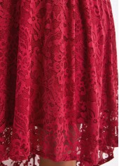 Wine Red dresses,Plain Color dresses,Lace Wine Red High Low Round Neck Dress