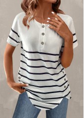 Weiß gestreiftes T-Shirt mit Knöpfen in Übergröße