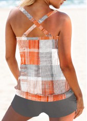 Orange swimwear,Geometric swimwear,ROTITA Criss Cross Orange Geometric Print Tankini Top