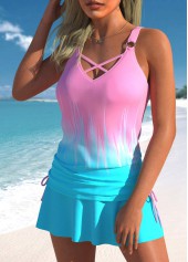 Multi Color plus size,Ombre plus size,ROTITA Plus Size Criss Cross Ombre Tankini Top