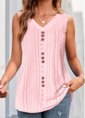 Pink plus size,Plain Color plus size,ROTITA Plus Size Button Pink V Neck Tank Top