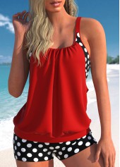 ROTITA Plus Size Fake 2in1 Polka Dot Tankini Top-No Bottom