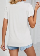White tops,Plain Color tops,Patchwork White V Neck Short Sleeve T Shirt