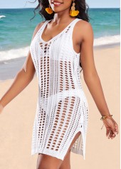 White swimwear,Plain Color swimwear,Breathable Side Slit White Cover Up