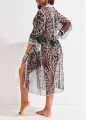 Black swimwear,Other swimwear,Tie Mesh Stitching Black Cover Up