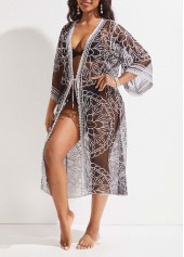 Black swimwear,Other swimwear,Tie Mesh Stitching Black Cover Up