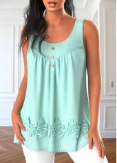 Mint Green tops,Plain Color tops,ROTITA Patchwork Mint Green Scoop Neck Tank Top