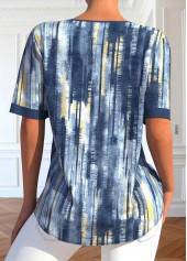 Dusty Blue tops,Ombre tops,ROTITA Button Ombre Dusty Blue Split Neck Short Sleeve Blouse