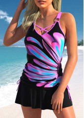 Hot Pink swimwear,Black swimwear,Floral swimwear,ROTITA Drawstring Hot Pink Floral Print Tankini Top