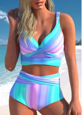 Criss Cross Multi Color Striped Bikini Set