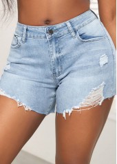 Denim Blue bottoms,Plain Color bottoms,Pocket Skinny Button Zipper Fly Denim Shorts