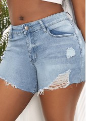 Denim Blue bottoms,Plain Color bottoms,Pocket Skinny Button Zipper Fly Denim Shorts