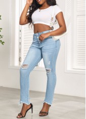 Light Blue bottoms,Plain Color bottoms,Pocket Light Blue Skinny Button Fly Jeans