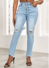 Pocket Light Blue Skinny Button Fly Jeans