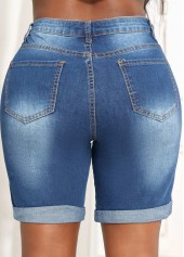 Denim Blue bottoms,Plain Color bottoms,Pocket Denim Blue Skinny Button Fly Shorts