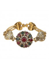 Geometric Pattern Alloy Detail Round Gold Bracelet