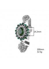 Green jewelry,Silvery White jewelry,Geometric jewelry,Alloy Deail Geometric Pattern Oval Green Bracelet