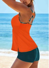 Orange swimwear,Tribal swimwear,ROTITA Patchwork Orange African Tribal Print Tankini Set