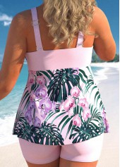Light Pink plus size,Floral plus size,ROTITA Plus Size Mid Waisted Floral Print Tankini Set