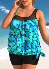 Cyan plus size,Floral plus size,ROTITA Plus Size Floral Print Cyan Tankini Top