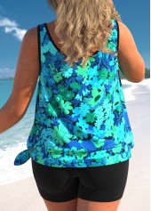 Cyan plus size,Floral plus size,ROTITA Plus Size Floral Print Cyan Tankini Top