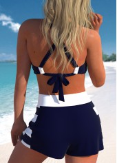 Navy plus size,Striped plus size,Geometric plus size,ROTITA Plus Size High Waisted Patchwork Striped Bikini Set