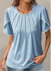 T-shirt Patchwork Col Rond Bleu Clair