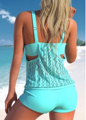 Cyan swimwear,Plain Color swimwear,ROTITA Cutout Fake 2in1 Cyan Tankini Top