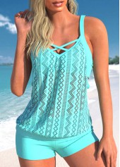 Cutout Fake 2in1 Cyan Tankini Set