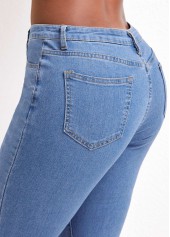 Denim Blue bottoms,Plain Color bottoms,Zipper Denim Blue Flare Leg Mid Waisted Jeans