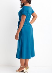 Sky Blue dresses,Plain Color dresses,Vacation dresses,Vacation dresses,Split Sky Blue Off Shoulder Short Sleeve Dress