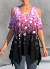 Rotita-T-Shirt mit Taschentuchsaum und Blumendruck in Pink