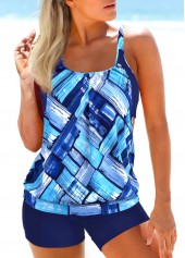ROTITA Patchwork Navy Geometric Print Mid Waisted Tankini Set