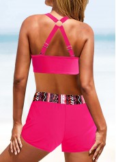 Hot Pink swimwear,Geometric swimwear,Striped swimwear,ROTITA Circular Ring Hot Pink Geometric Print Bikini Set