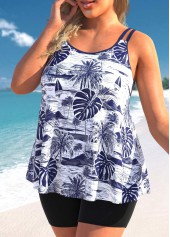 Navy plus size,White plus size,Plants plus size,ROTITA Plus Size Plants Print Navy Tankini Top