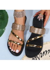 Golden accessories,Plain Color accessories,Shinning Golden Falt Open Toe Sliders