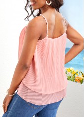 Pink tops,Plain Color tops,Pearl Pink Square Neck Strappy Camisole Top