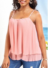 Pink tops,Plain Color tops,Pearl Pink Square Neck Strappy Camisole Top