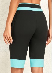 Black bottoms,Contrast Color bottoms,ROTITA Pocket Black Drawastring High Waisted Shorts