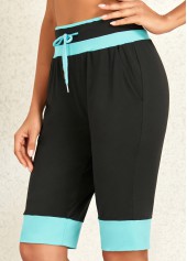 Black bottoms,Contrast Color bottoms,ROTITA Pocket Black Drawastring High Waisted Shorts