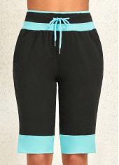 Black bottoms,Contrast Color bottoms,ROTITA Pocket Black Drawastring High Waisted Shorts