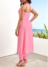 Pink jumpsuits & rompers,Plain Color jumpsuits & rompers,Layered Pink Halter Sleeveless Top and Ankle Length Regular Pants